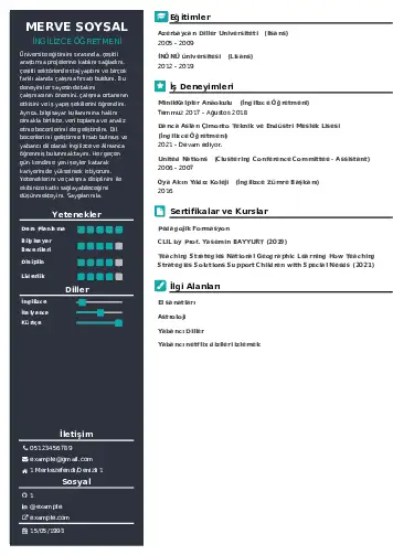 Yabancı Dil Öğretmeni Cv Örnekleri cv indir